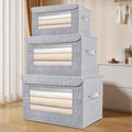 Clothes Storage Bins, Foldable Storage Bin for Clothes, Clothing Storage Bins with Lid, Linen Storage Box with Clear Window＆ Zippers＆ Sturdy Handles M