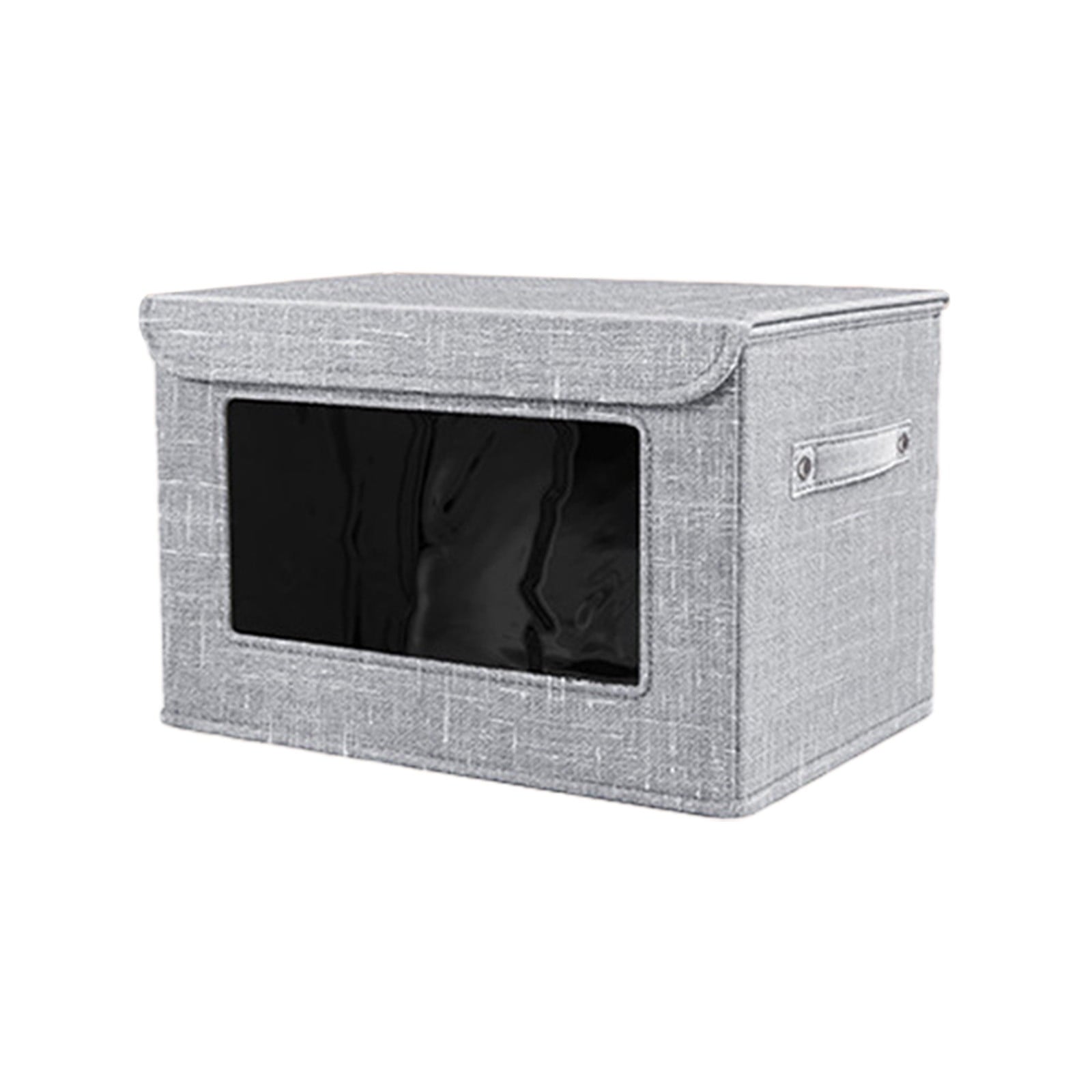 Clothes Storage Bins, Foldable Storage Bin for Clothes, Clothing Storage Bins with Lid, Linen Storage Box with Clear Window＆ Zippers＆ Sturdy Handles M
