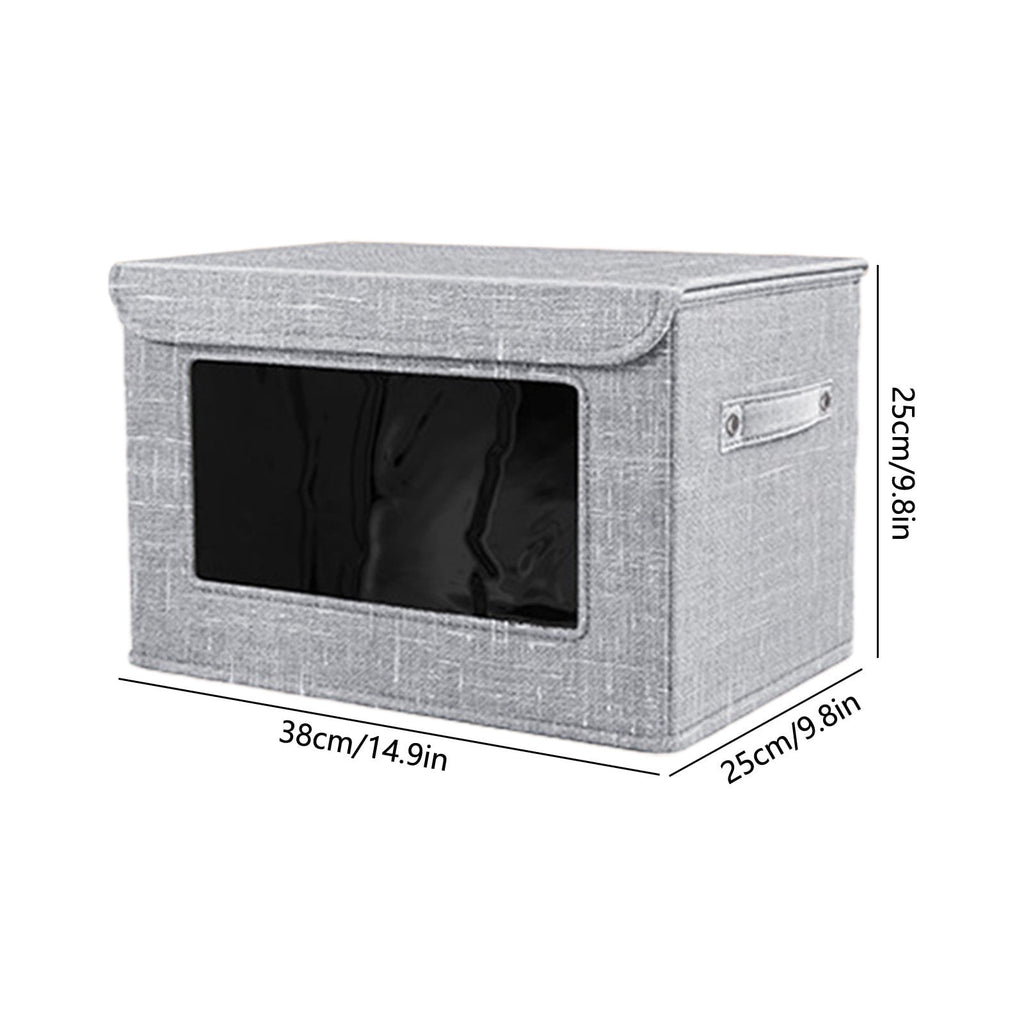 Clothes Storage Bins, Foldable Storage Bin for Clothes, Clothing Storage Bins with Lid, Linen Storage Box with Clear Window＆ Zippers＆ Sturdy Handles M