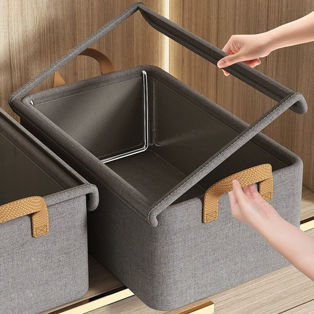 Large Foldable Fabric Storage Box with Lid & Handles (Grey)