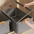 Large Foldable Fabric Storage Box with Lid & Handles (Grey)
