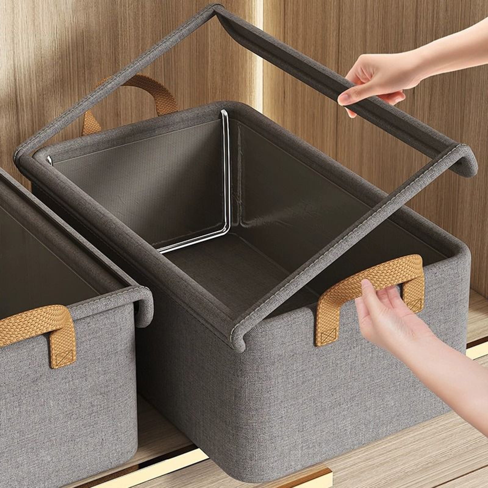 Large Foldable Fabric Storage Box with Lid & Handles (Grey)