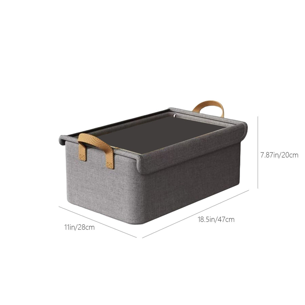 Large Foldable Fabric Storage Box with Lid & Handles (Grey)