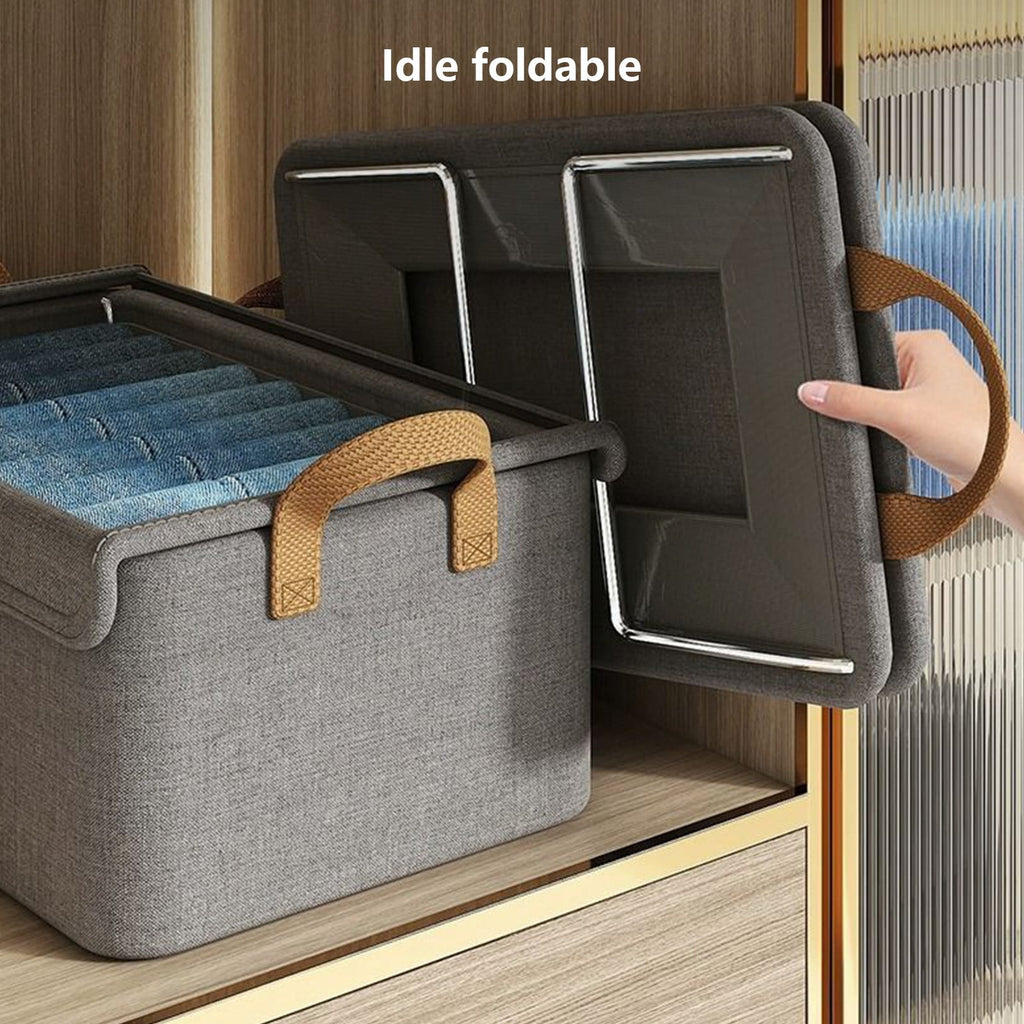 Large Foldable Fabric Storage Box with Lid & Handles (Grey)