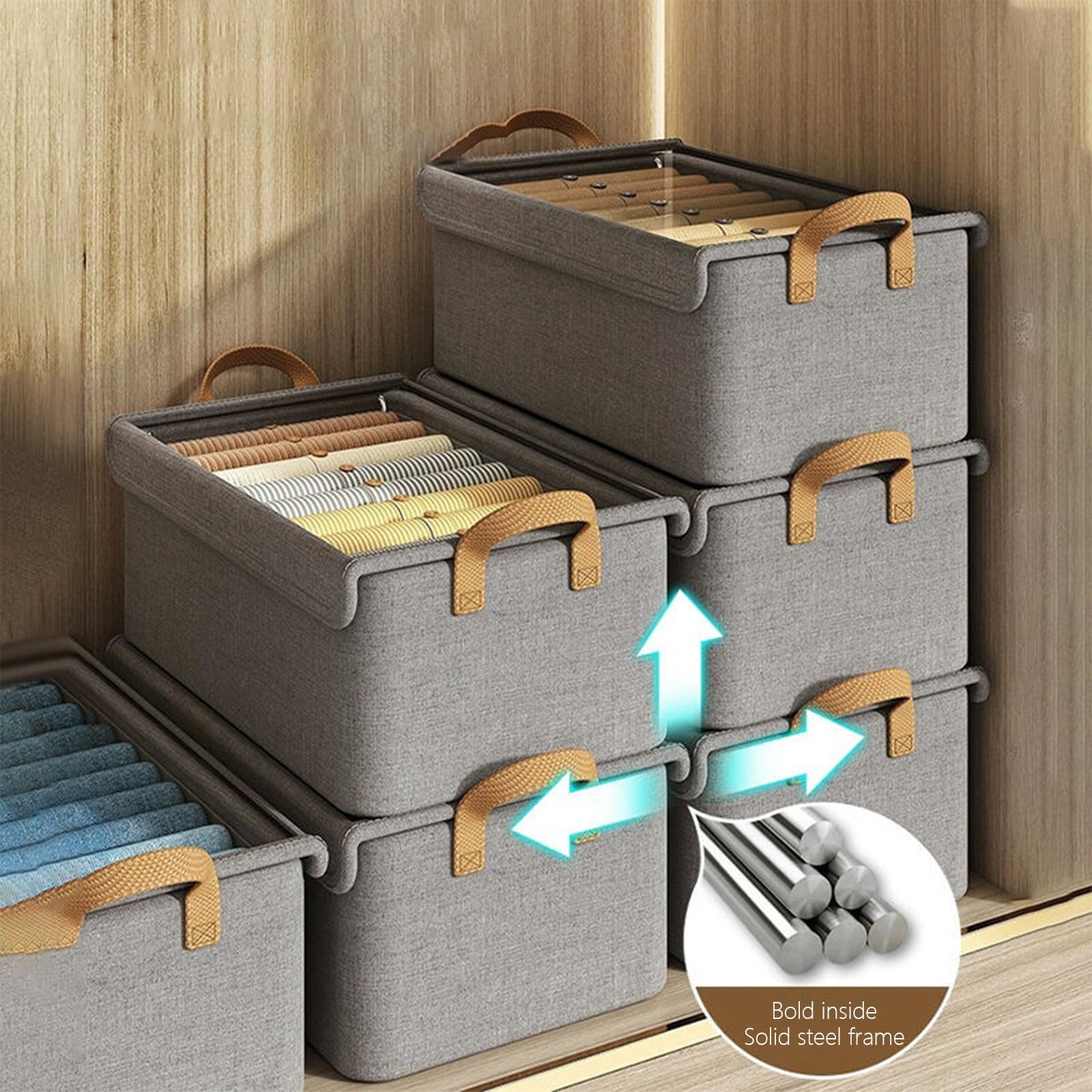 Large Foldable Fabric Storage Box with Lid & Handles (Grey)