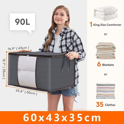 3 Pack 84L Dustproof Quilt Storage Pouches Black Zipper, Moderate Quantity Household Storage Set