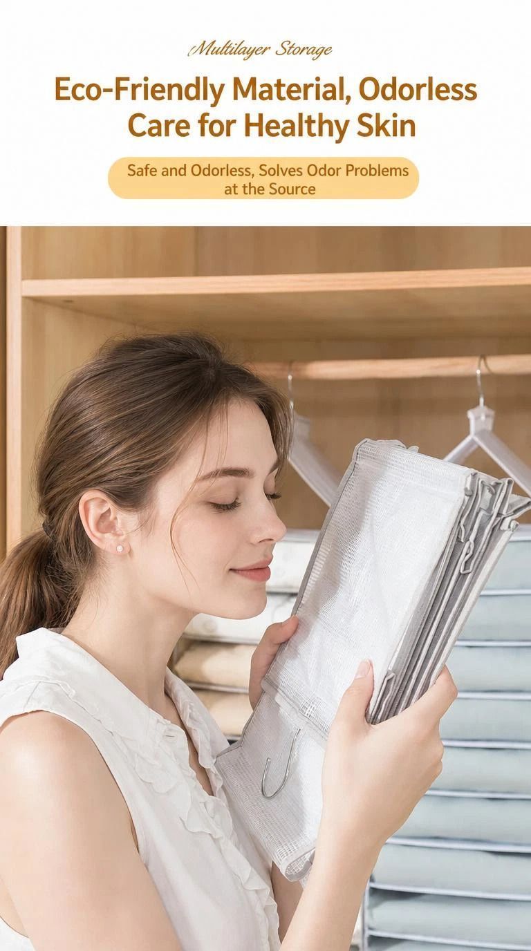 Large PVC Hanging Wardrobe Storage Organiser, 6 Compartment Garment Divider, Vertical Clothes Trousers Storage Pouch, Dusk Grey