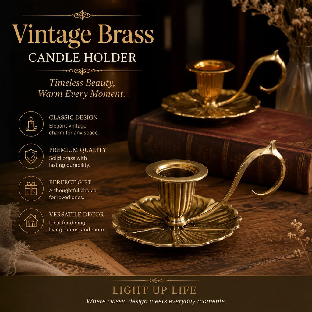 Antique Hand Held Candle Stand With Tray 2 Pcs Combo, Warm Banquet Table Accessory, Wonderful New Home Gift, Bronze