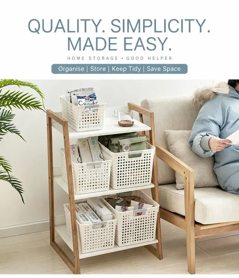 Tall Plastic Storage Basket, Medium Size, 12.20x8.66x6.89in, Blue, Multi-Scene Deep Storage Organizer, Thoughtful Home Gift