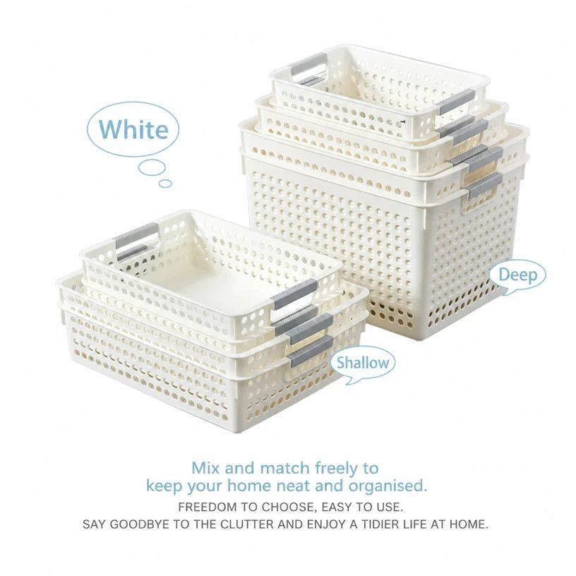 Tall Plastic Storage Basket, Medium Size, 12.20x8.66x6.89in, Blue, Multi-Scene Deep Storage Organizer, Thoughtful Home Gift