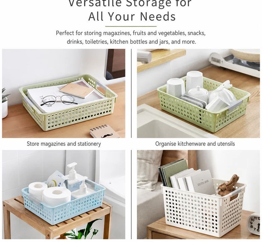 Tall Plastic Storage Basket, Medium Size, 12.20x8.66x6.89in, Blue, Multi-Scene Deep Storage Organizer, Thoughtful Home Gift