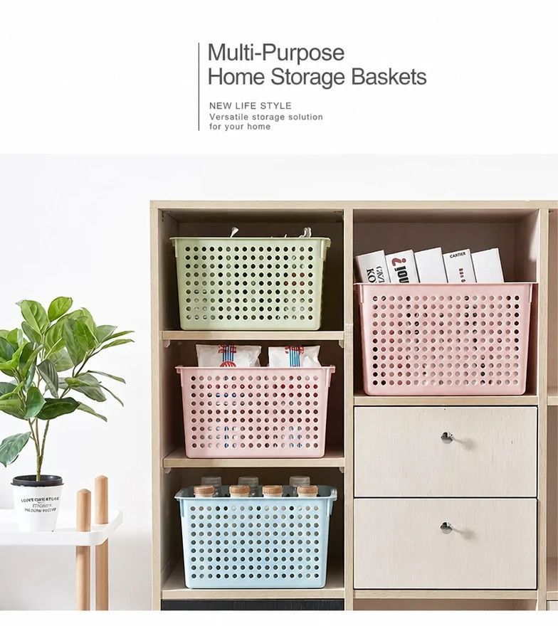 Tall Plastic Storage Basket, Medium Size, 12.20x8.66x6.89in, Blue, Multi-Scene Deep Storage Organizer, Thoughtful Home Gift