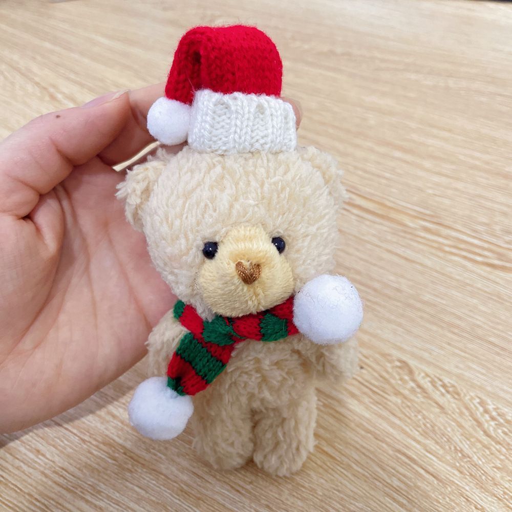 Christmas Curly Fluff Bear Decor Ornament, Style A White Bear with Red & White Scarf, Desktop Figurine for Xmas Home Decoration and Holiday Gift