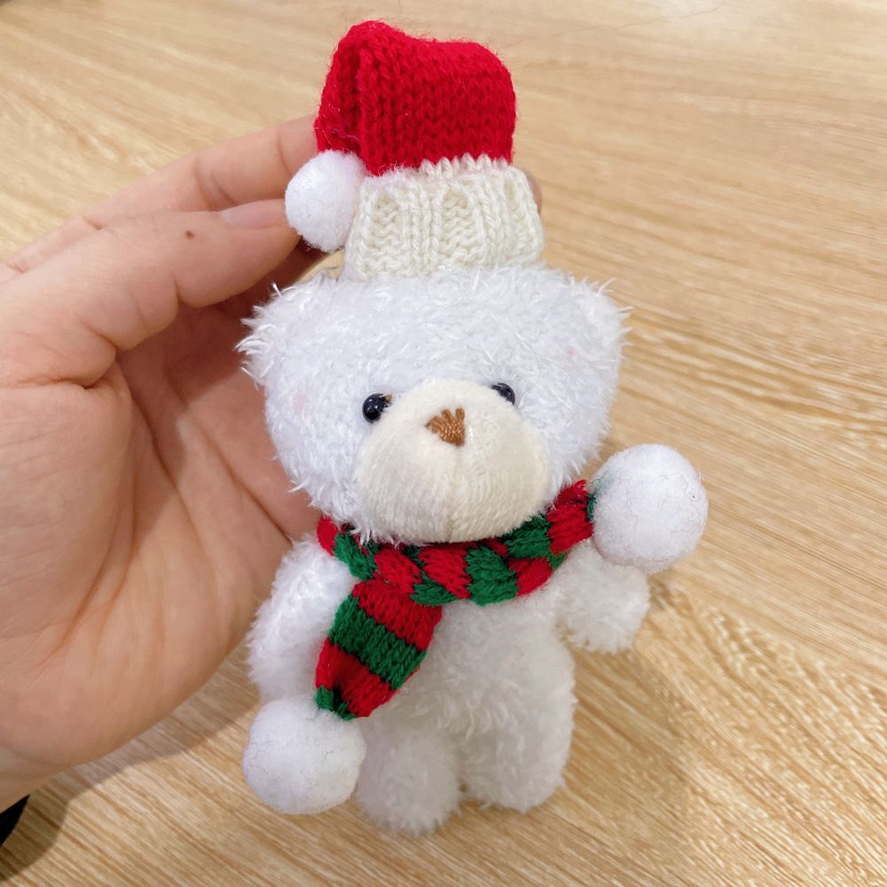 Christmas Curly Fluff Bear Decor Ornament, Style A White Bear with Red & White Scarf, Desktop Figurine for Xmas Home Decoration and Holiday Gift