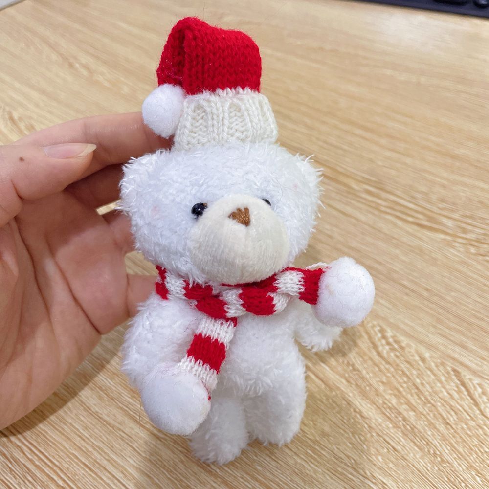 Christmas Curly Fluff Bear Decor Ornament, Style A White Bear with Red & White Scarf, Desktop Figurine for Xmas Home Decoration and Holiday Gift