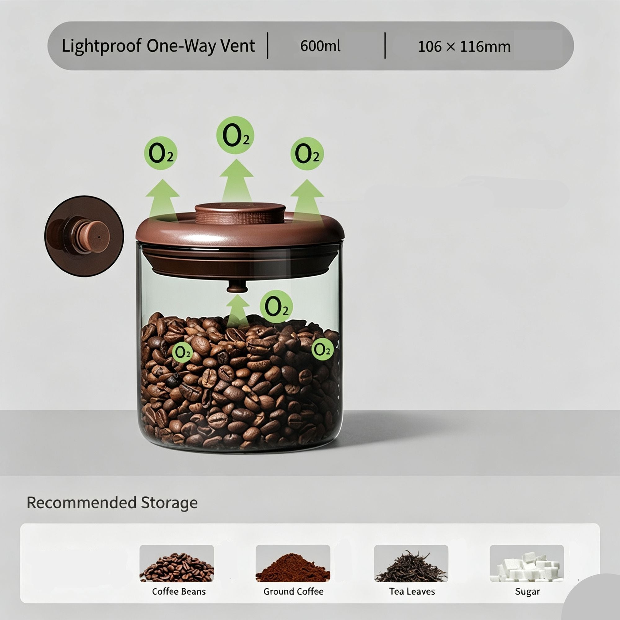 Light‑Shield Brown Glass Airtight Storage Jar 600ml Round High Borosilicate Canister,Sealed Container for Coffee Beans Tea Coffee Powder,UV‑Blocking Pantry Organiser,Christmas Halloween Housewarming Gift