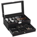 Men's Watch and Glasses Storage Box: Transparent Lid, Zoned Storage, Multi-slot Protection for Watches and Accessories