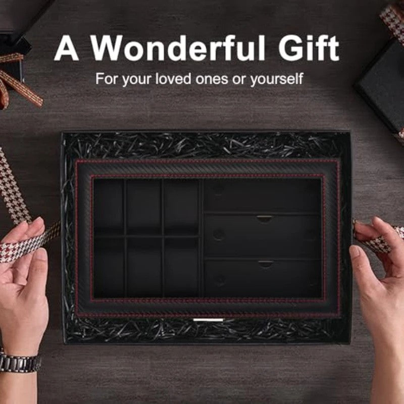 Men's Watch and Glasses Storage Box: Transparent Lid, Zoned Storage, Multi-slot Protection for Watches and Accessories