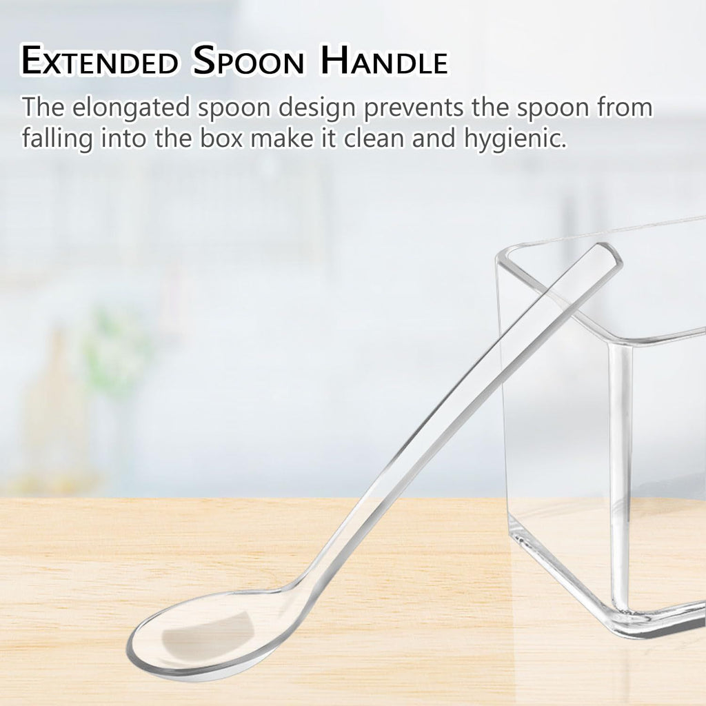 4 Piece Transparent Spice Box Set with Spoons and Non Slip Tray, 25 x 10 x 7.5 cm