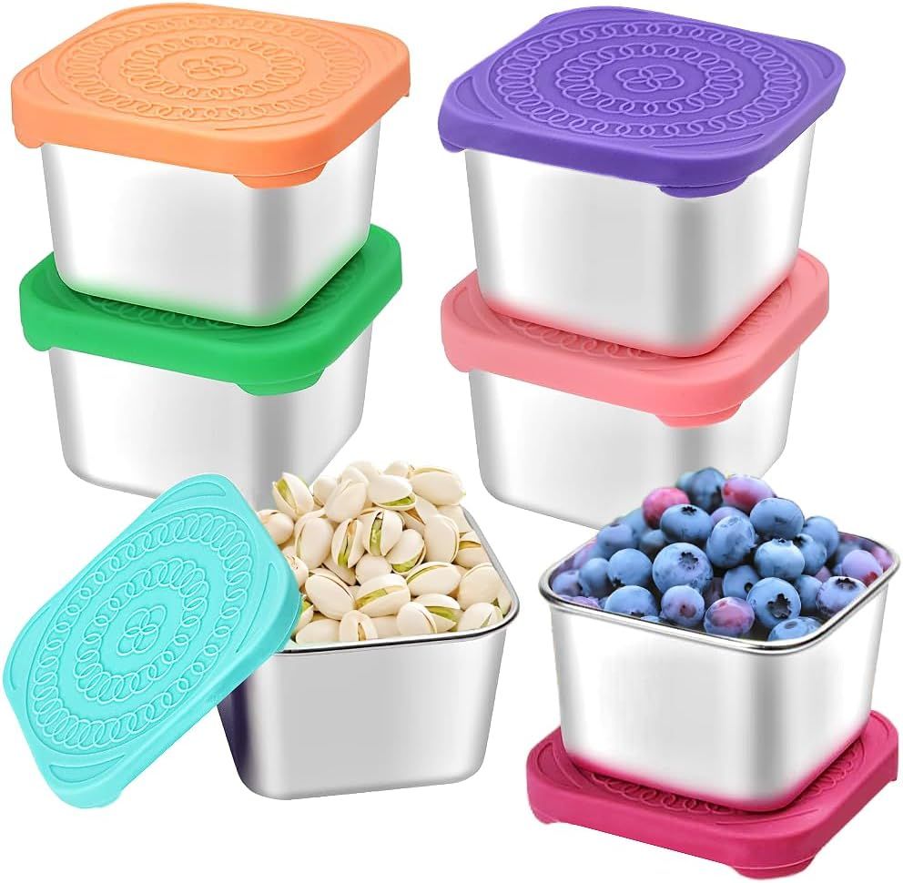 6 Piece Stainless Steel Snack Bowl Set Leakproof Stackable, 6 oz 180 ml