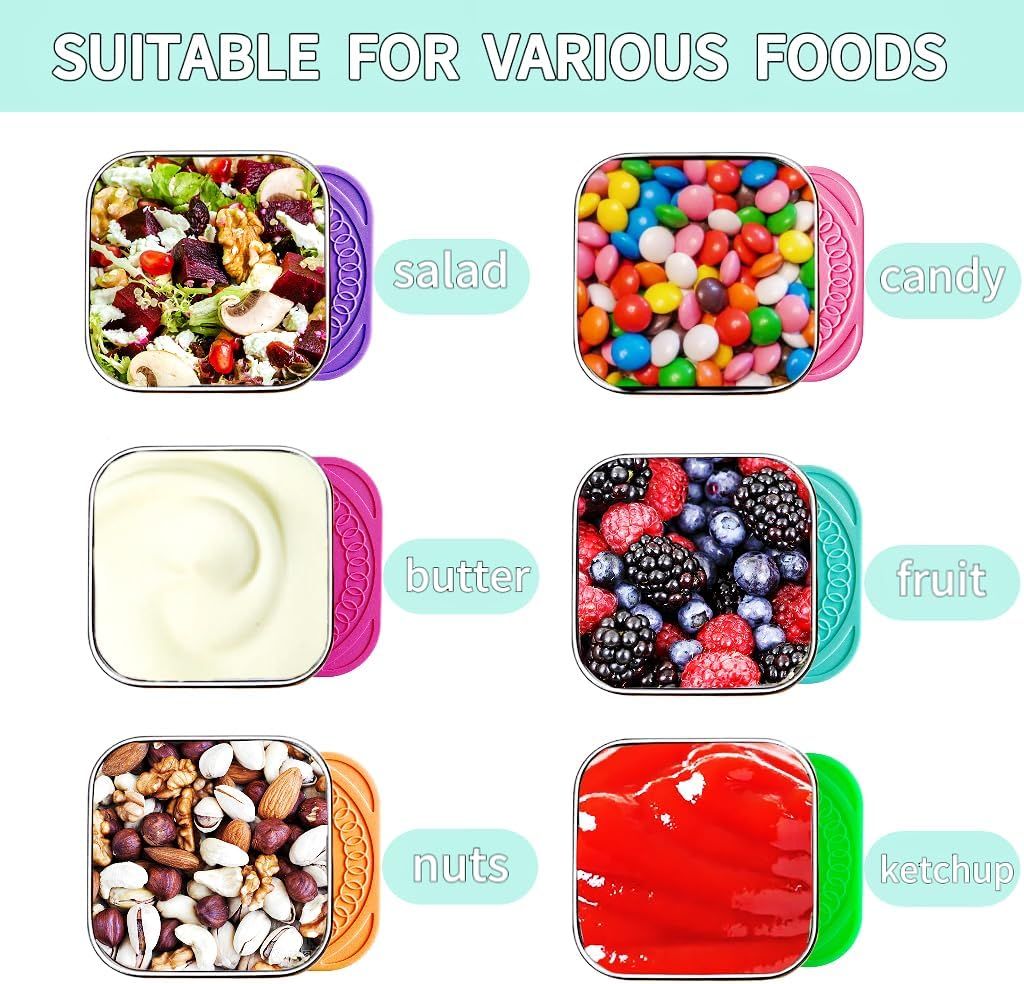 6 Piece Stainless Steel Snack Bowl Set Leakproof Stackable, 6 oz 180 ml