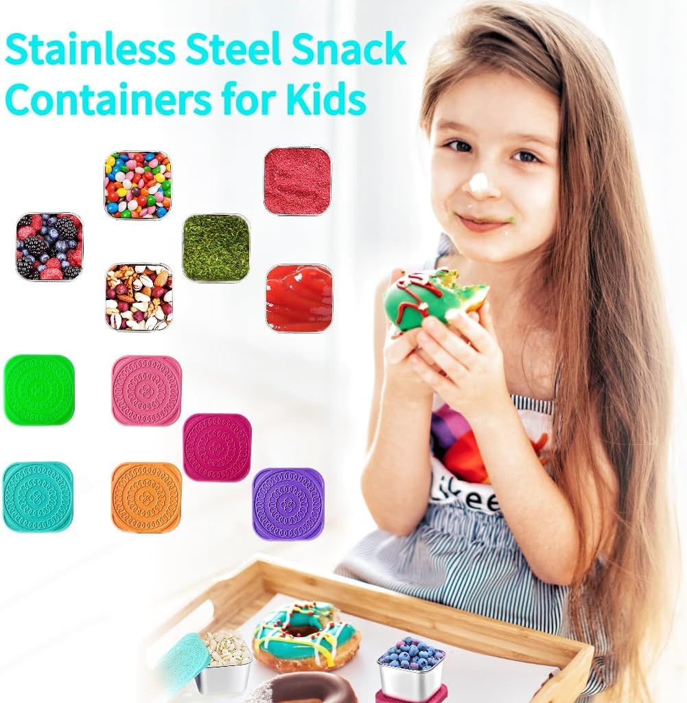 6 Piece Stainless Steel Snack Bowl Set Leakproof Stackable, 6 oz 180 ml