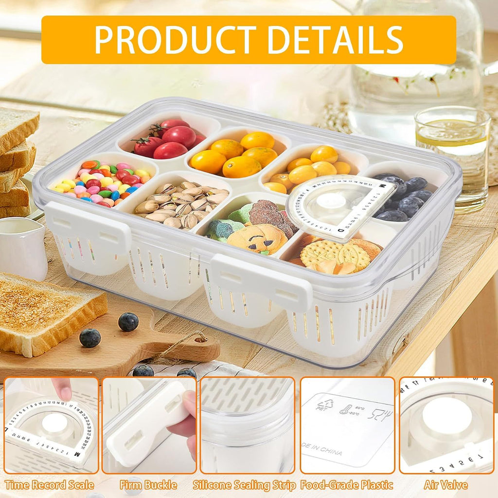 Snackle Box with Lid 8 Compartments for Snacks and Fruit