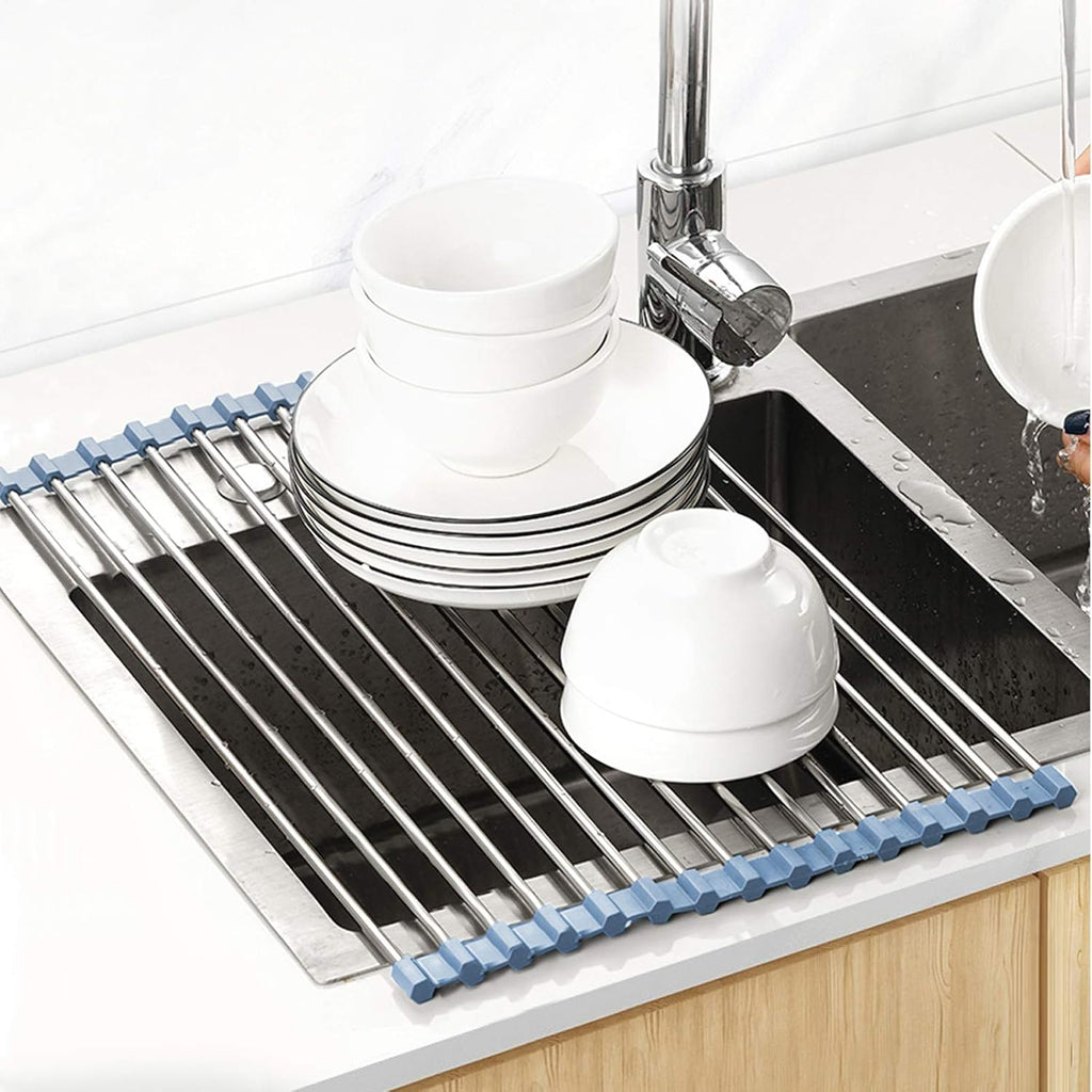 Roll-Up Stainless Steel Over-Sink Dish Drying Rack (44cm x 30cm)