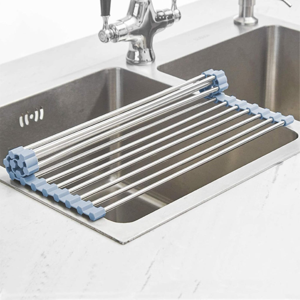 Roll-Up Stainless Steel Over-Sink Dish Drying Rack (44cm x 30cm)