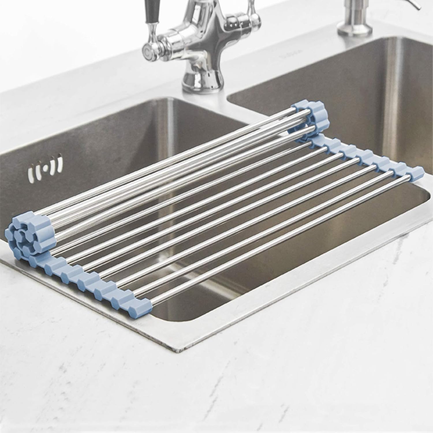 Roll-Up Stainless Steel Over-Sink Dish Drying Rack (44cm x 30cm)