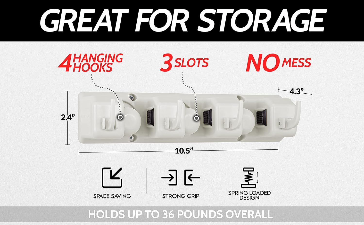 Mop and Broom Organizer Wall Mount - Easy to Install Mop and Broom Holder Wall Mount for Storing Cleaning Supplies - Organizer Utility Racks Mop Holder and Broom Hanger (3 Slots, White)