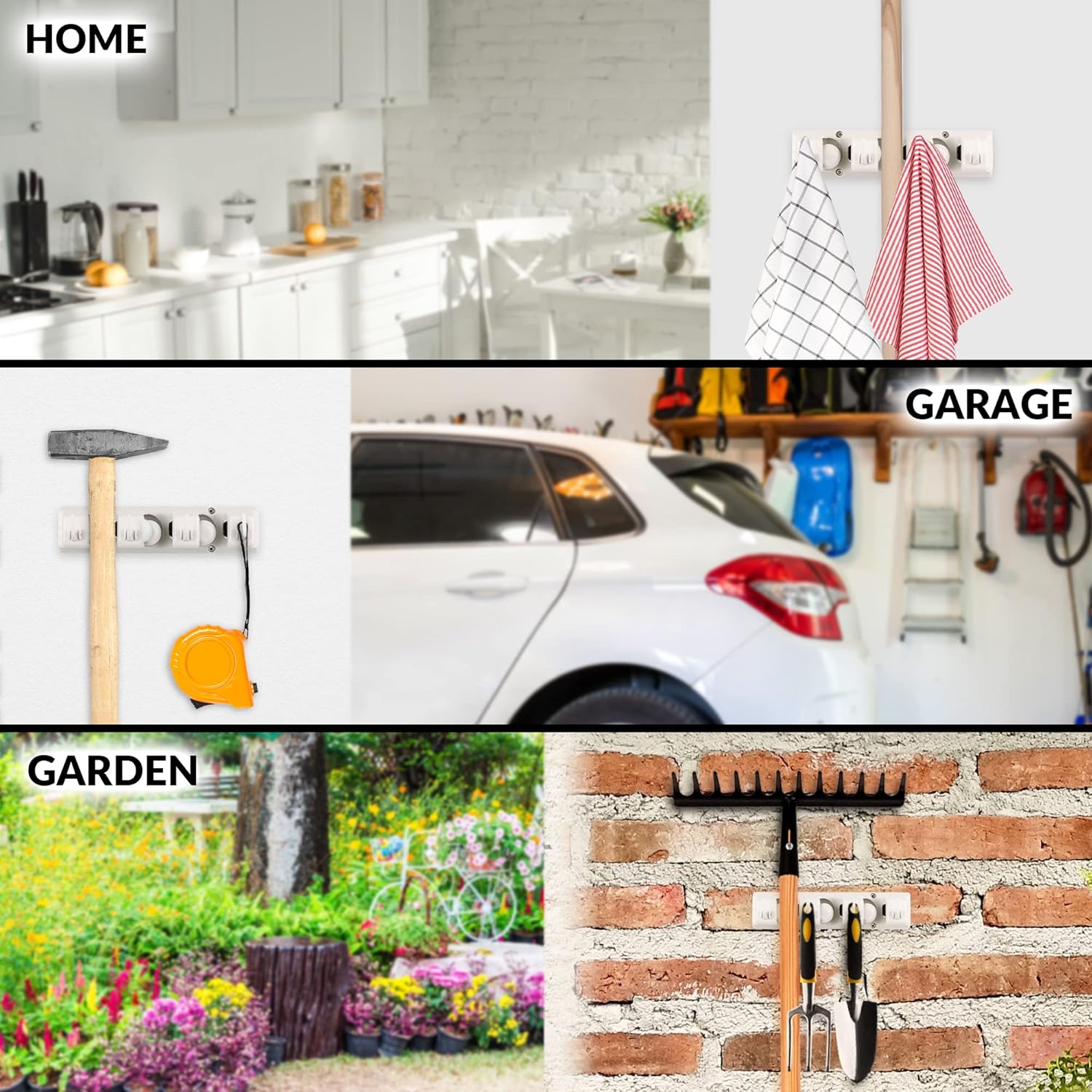 Mop and Broom Organizer Wall Mount - Easy to Install Mop and Broom Holder Wall Mount for Storing Cleaning Supplies - Organizer Utility Racks Mop Holder and Broom Hanger (3 Slots, White)