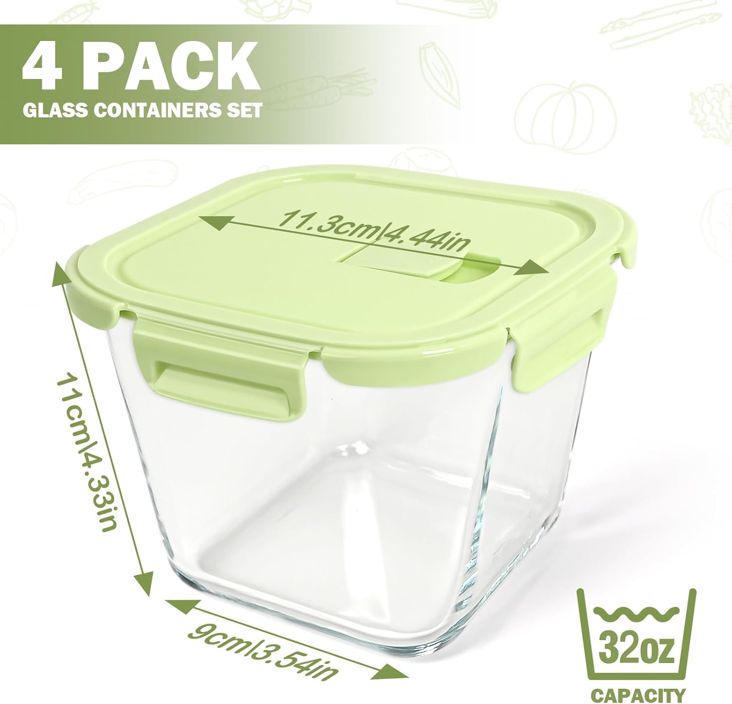 32oz Borosilicate Glass Soup & Food Storage Containers with Airtight Lids