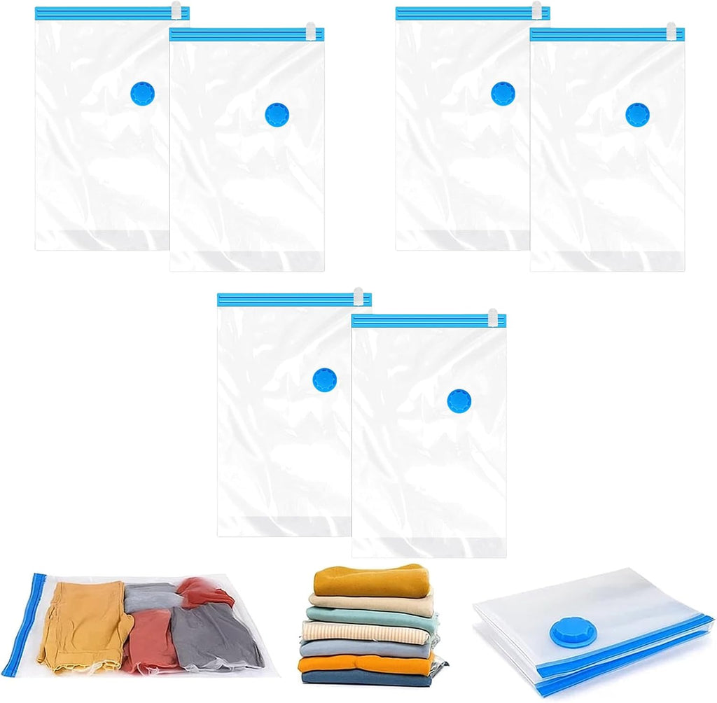 6 pieces vacuum storage bags for clothes, reusable, 40 x 60 cm travel essentials sealer compression bags, space-saving vacuum cube packaging bags, storage jackets, towels