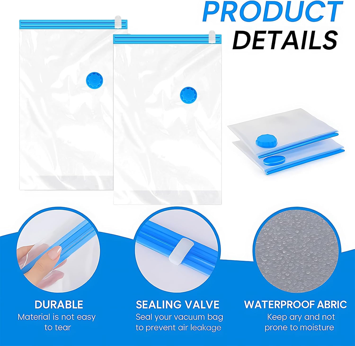 6 pieces vacuum storage bags for clothes, reusable, 40 x 60 cm travel essentials sealer compression bags, space-saving vacuum cube packaging bags, storage jackets, towels