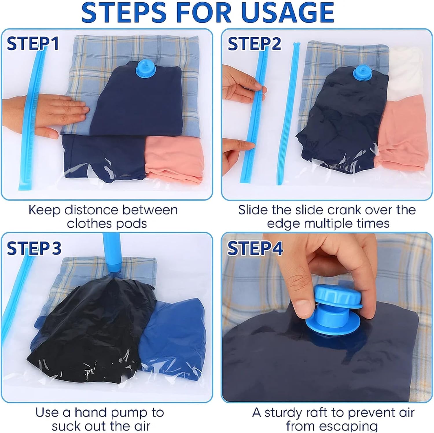 6 pieces vacuum storage bags for clothes, reusable, 40 x 60 cm travel essentials sealer compression bags, space-saving vacuum cube packaging bags, storage jackets, towels