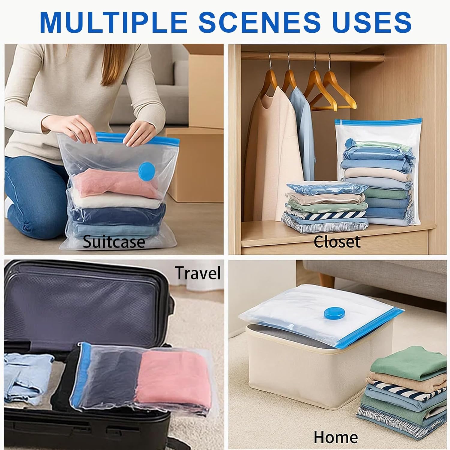 6 pieces vacuum storage bags for clothes, reusable, 40 x 60 cm travel essentials sealer compression bags, space-saving vacuum cube packaging bags, storage jackets, towels