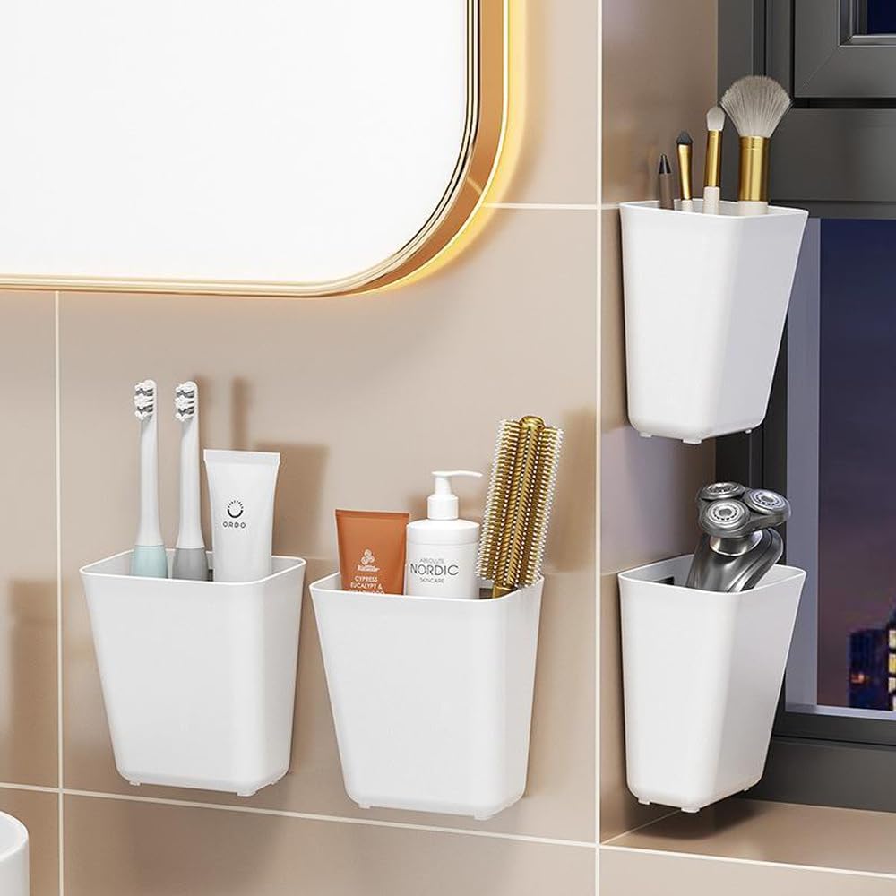 4 Piece Kitchen Cabinet Door Storage Box,Self Adhesive Wall Mounted Storage Box,Wardrobe/Bathroom/Refrigerator Small Items Organizer Storage Box
