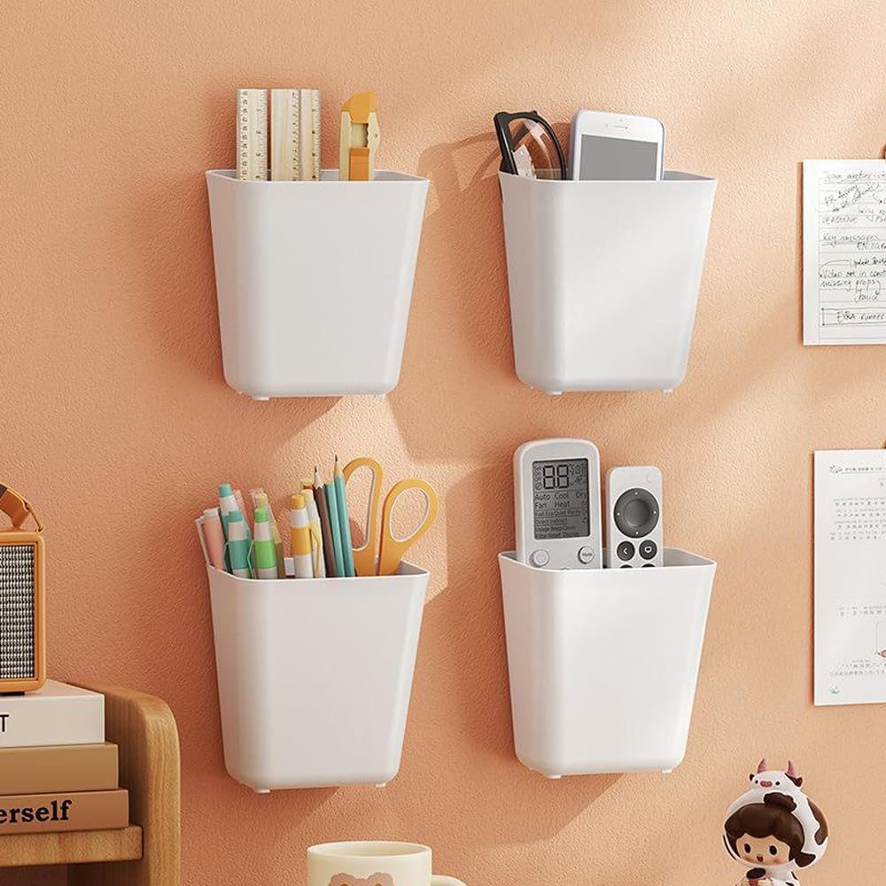 4 Piece Kitchen Cabinet Door Storage Box,Self Adhesive Wall Mounted Storage Box,Wardrobe/Bathroom/Refrigerator Small Items Organizer Storage Box