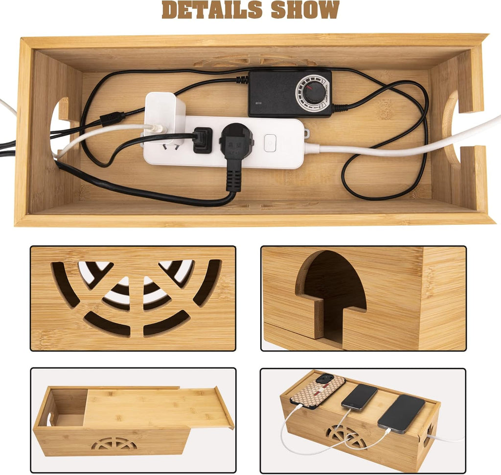Natural Bamboo Cable Management Box & Power Strip Cover