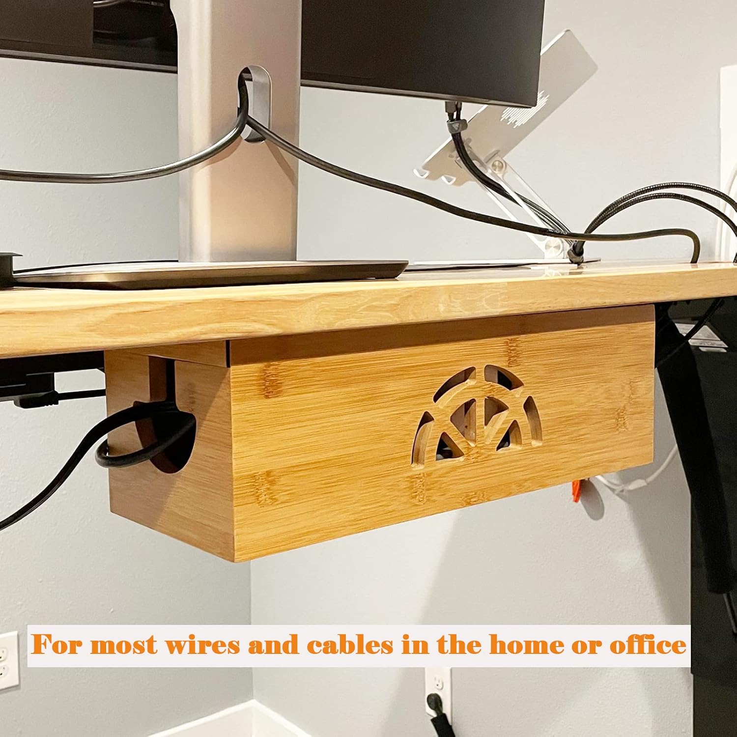 Natural Bamboo Cable Management Box & Power Strip Cover