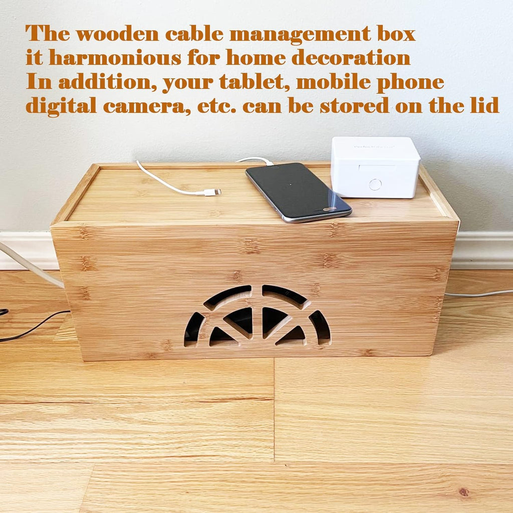 Natural Bamboo Cable Management Box & Power Strip Cover