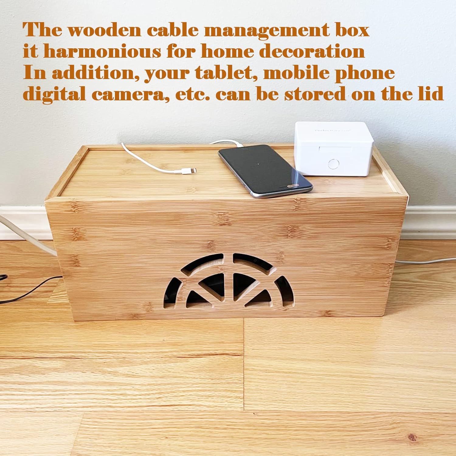 Natural Bamboo Cable Management Box & Power Strip Cover