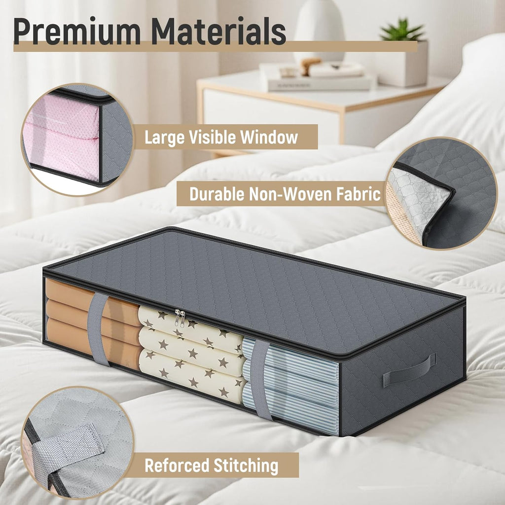 LANDNEOO 4 Pack 90L Under Bed Storage Containers - Underbed Storage for Clothes, Blankets - Closet Organizers and Storage Bags - Under the Bed Storage Bins with Handles & Clear Front