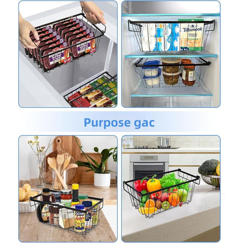 4pcsMultifunctional Kitchen Storage Basket, Fridge Organizer for Ice Cream Meatballs, Divided Storage Bin for Bedroom Bathroom Cabinet Sundries-4PCS