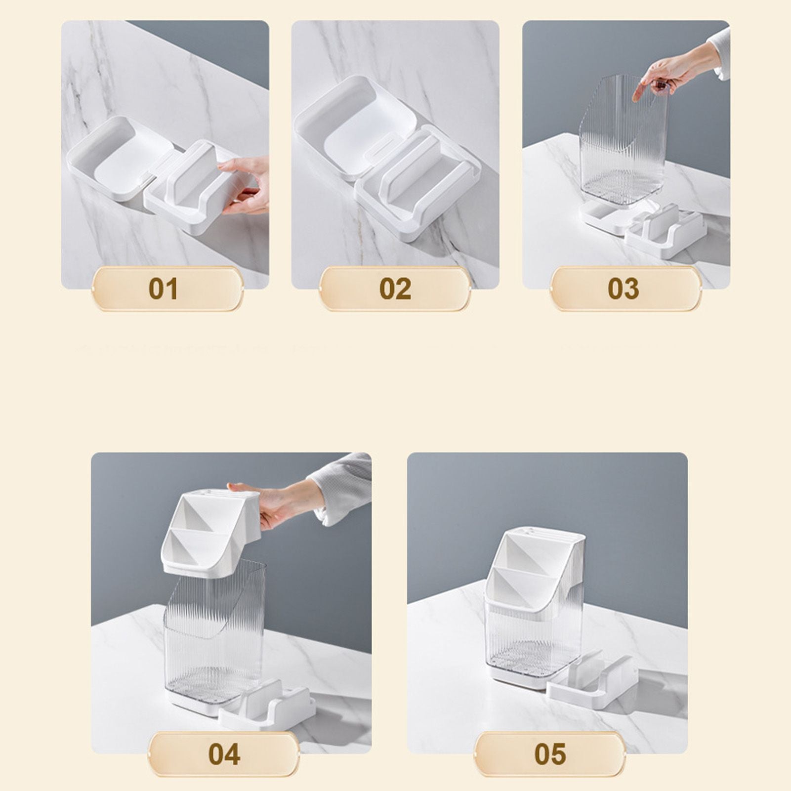 Multifunctional Kitchen Storage Rack Kitchen Countertop Cutting Board Pot Cover Chopsticks Forks Spoons Holder Pearl White