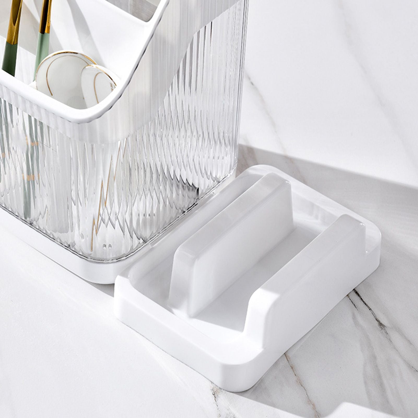 Multifunctional Kitchen Storage Rack Kitchen Countertop Cutting Board Pot Cover Chopsticks Forks Spoons Holder Pearl White