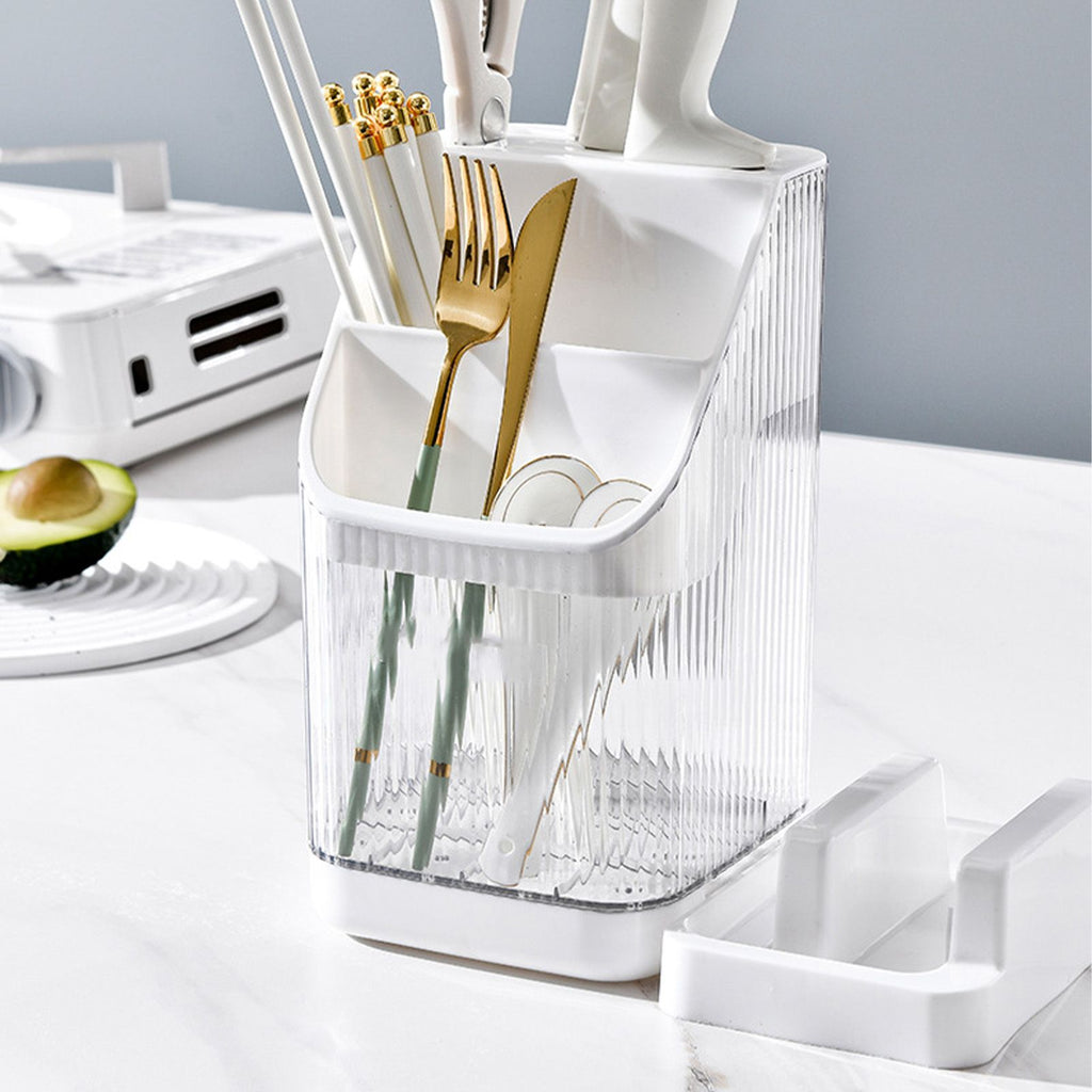 Multifunctional Kitchen Storage Rack Kitchen Countertop Cutting Board Pot Cover Chopsticks Forks Spoons Holder Pearl White
