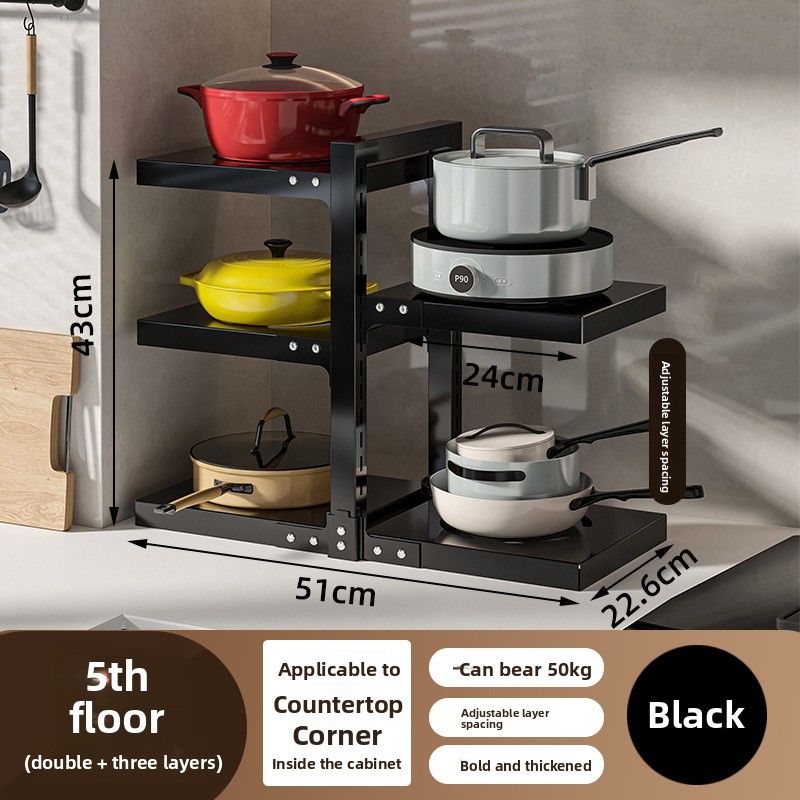 Black Beige 5-layer pot rack, adjustable pot rack, kitchen storage, pot and pan organizer, countertop pot rack, corner pot rack, cabinet pot rack, heavy duty kitchen rack, Australia