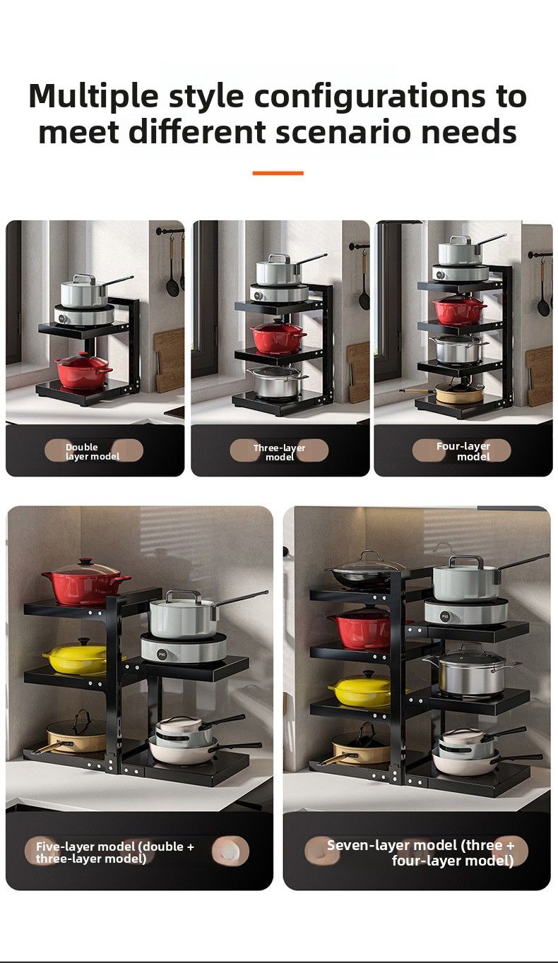 Black Beige 5-layer pot rack, adjustable pot rack, kitchen storage, pot and pan organizer, countertop pot rack, corner pot rack, cabinet pot rack, heavy duty kitchen rack, Australia